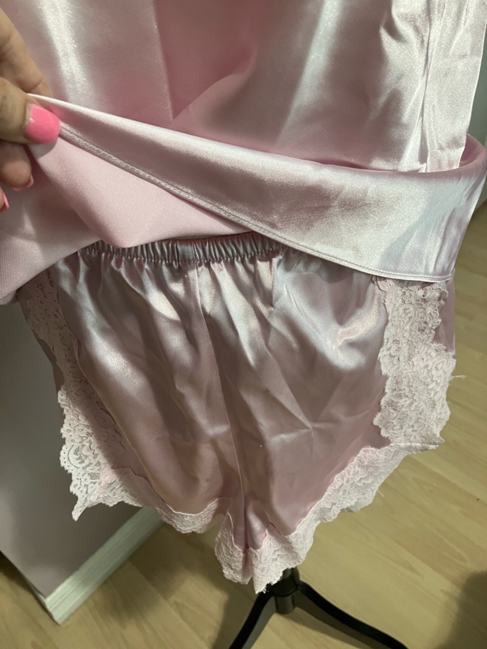 INC International Concepts Light Pink Satin Lace Cami & Short Set - Picture 3 of 5
